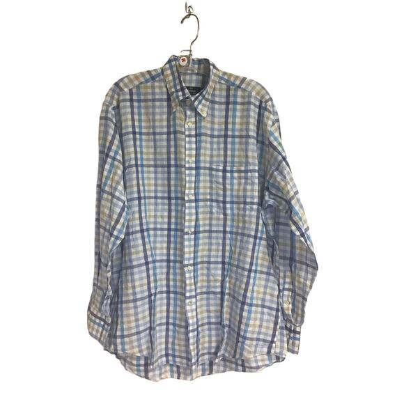 Turrau Longsleeve yellow and blue plaid Collared Button-Up Shirt Men's Medium‎ - Picture 1 of 8